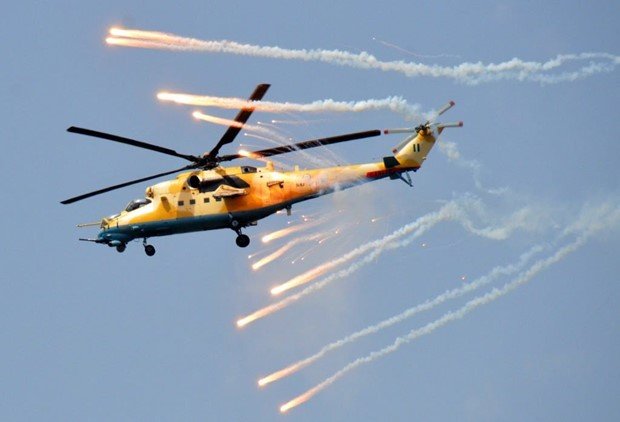 Nigerian-Air-Force-MI-35M-deploying-flares Military Airstrike